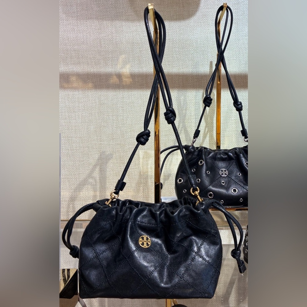 Tory Burch Willa Black Leather Drawstring Bag
